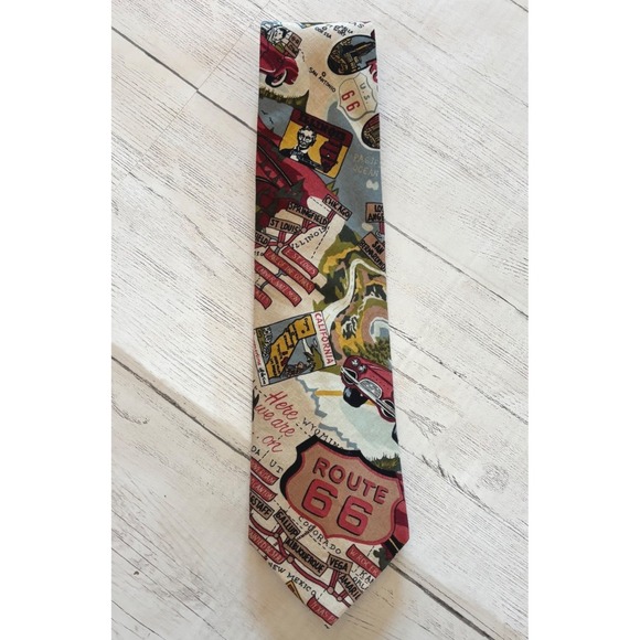 Beans McGee Other - Beans McGee Route 66 Novelty Necktie Mens Vintage Road Trip Map Print Multicolor